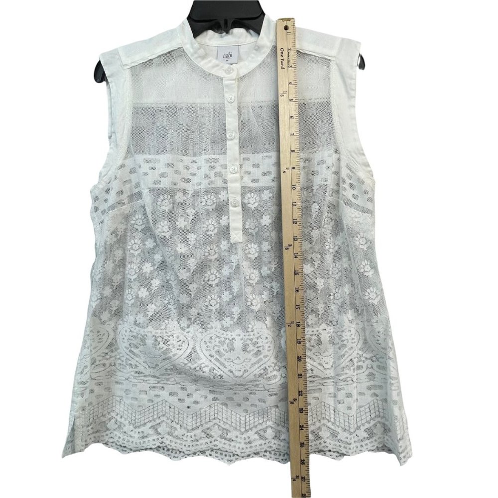 Cabi Top Womens M White Lace Scalloped Silk Trim Henley Style Layering Blouse - Picture 7 of 11